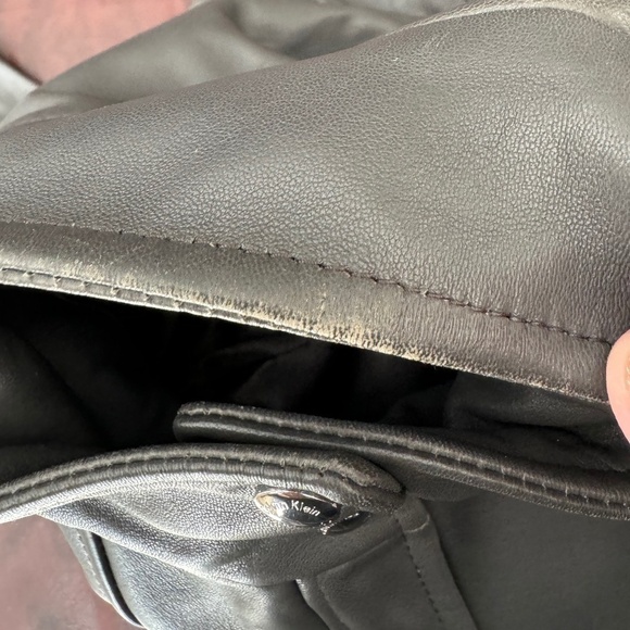 Women’s Calvin Klein 100% Genuine Leather Motorcycle Jacket  XS Gray NEW flaws - Picture 8 of 13